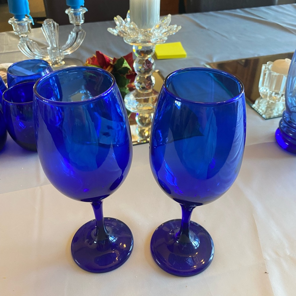 Set of Blue Wine Glasses